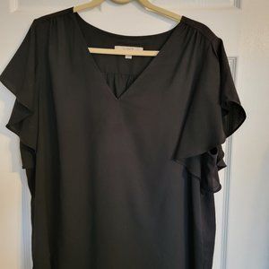 Plus Size Black Flutter Sleeve Top by Loft Size 18